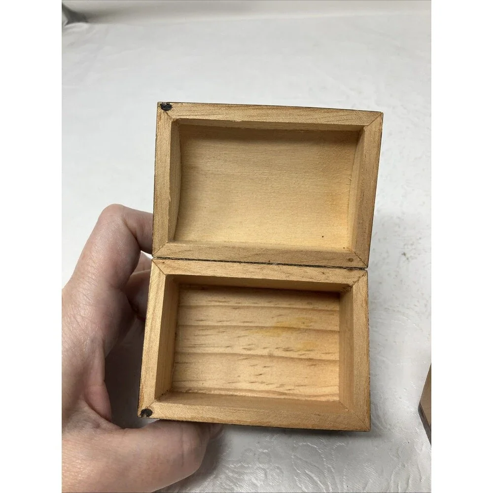 2 Wood Treasure Trinket Box Hinged Lid (Hand Painted Floral Black & Brown Cedar)